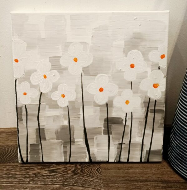 unikatna abstract slika bele roze